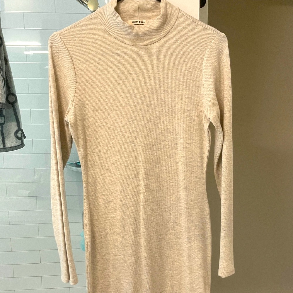 Beige Long Sleeve Knit Dress